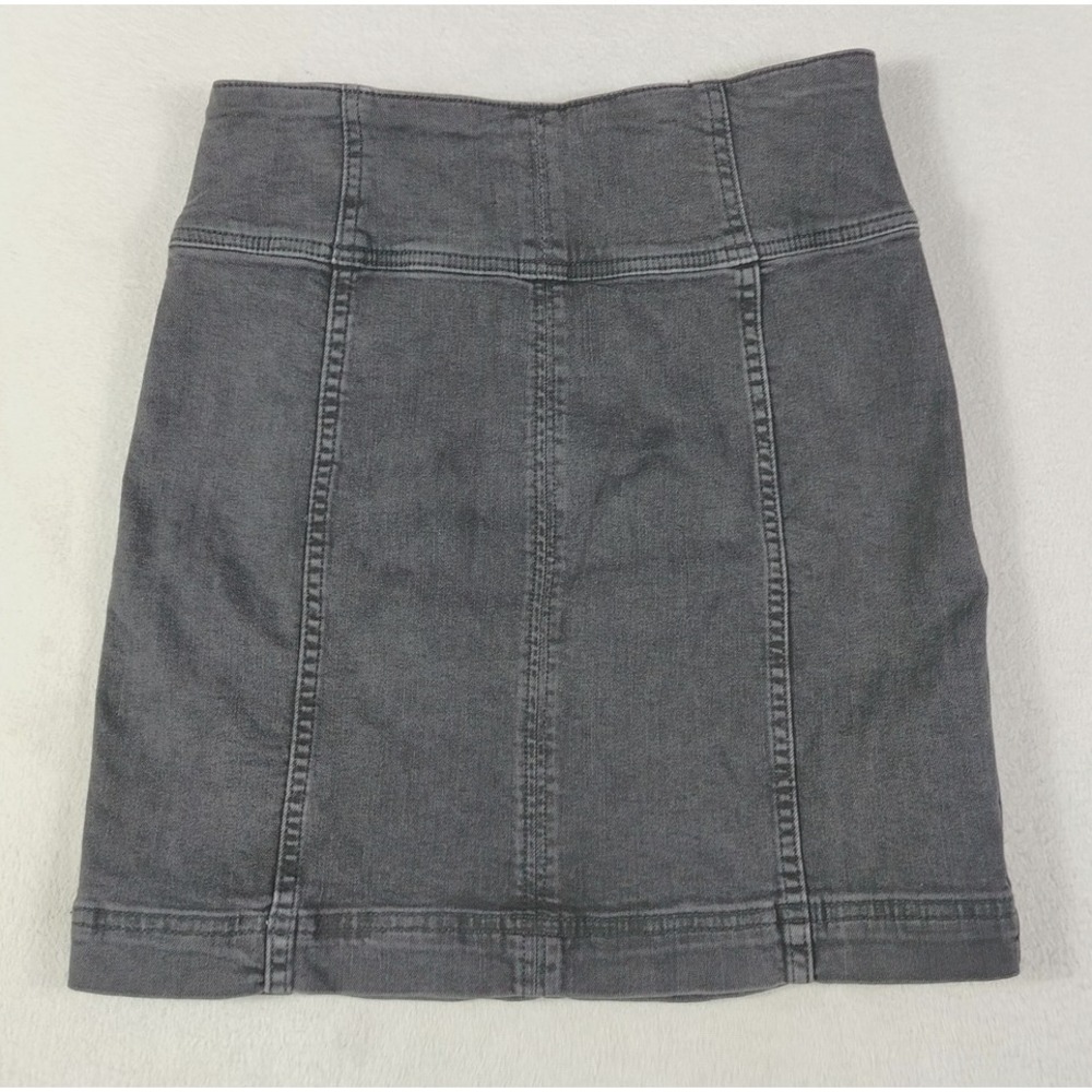 Free People Skirt Womens 8 Charcoal Gray Denim Lace Up High Rise Mini Date Night - Picture 2 of 9